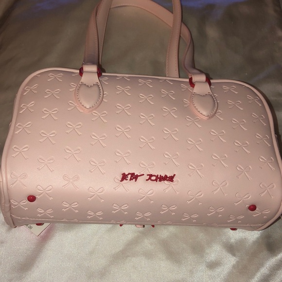 Betsey Johnson Pink Multi E/W Shoulder Bag With Embossed Bows & Red Bows NWT - Picture 8 of 16